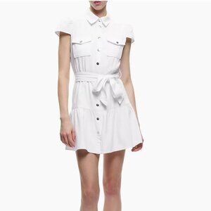 Alice + Olivia Miranda Denim Dress Size 14 Snap Front Short Sleeve Tie Waist NWT